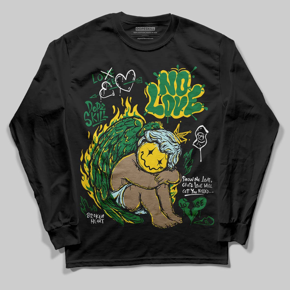 Green Collection superstreetwear Long Sleeve T-Shirt No Love Graphic