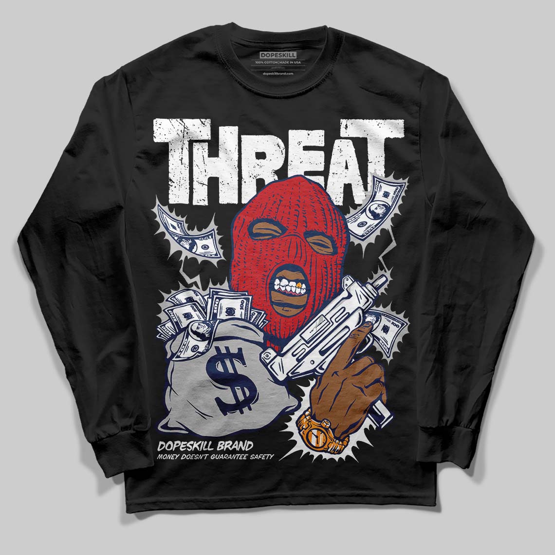 Summit White Navy 4s superstreetwear Long Sleeve T-Shirt Under Threat Graphic