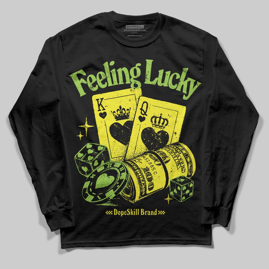 Neon Green Collection superstreetwear Long Sleeve T-Shirt Feeling Lucky Graphic