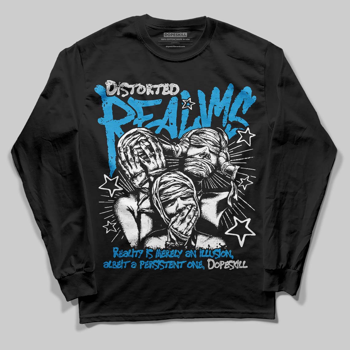 Military Blue 4s superstreetwear Long Sleeve T-Shirt Distorted Realms Graphic
