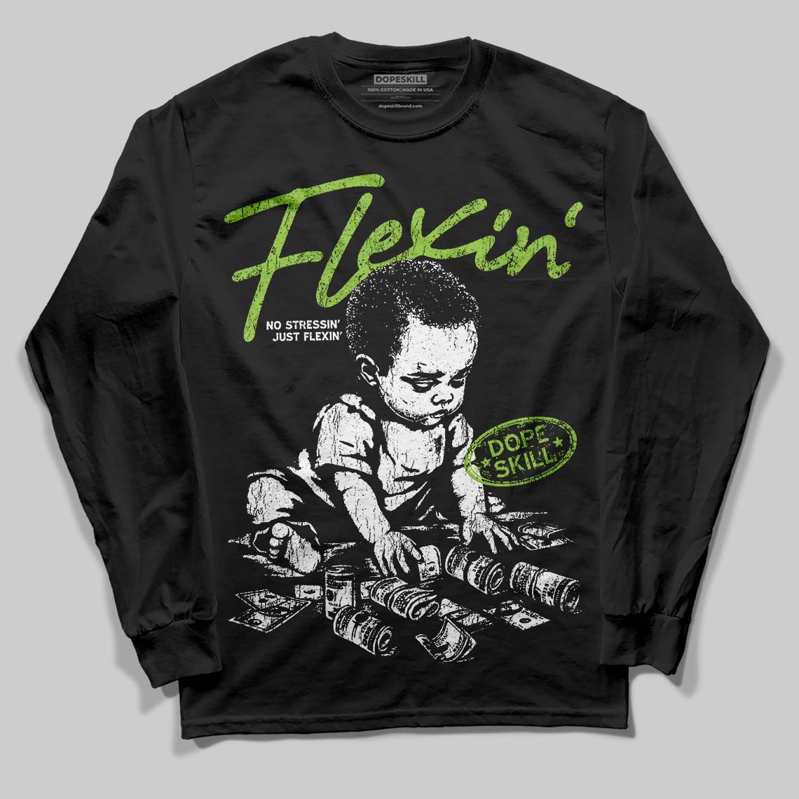 Neon Green Collection superstreetwear Long Sleeve T-Shirt Flexin' Graphic