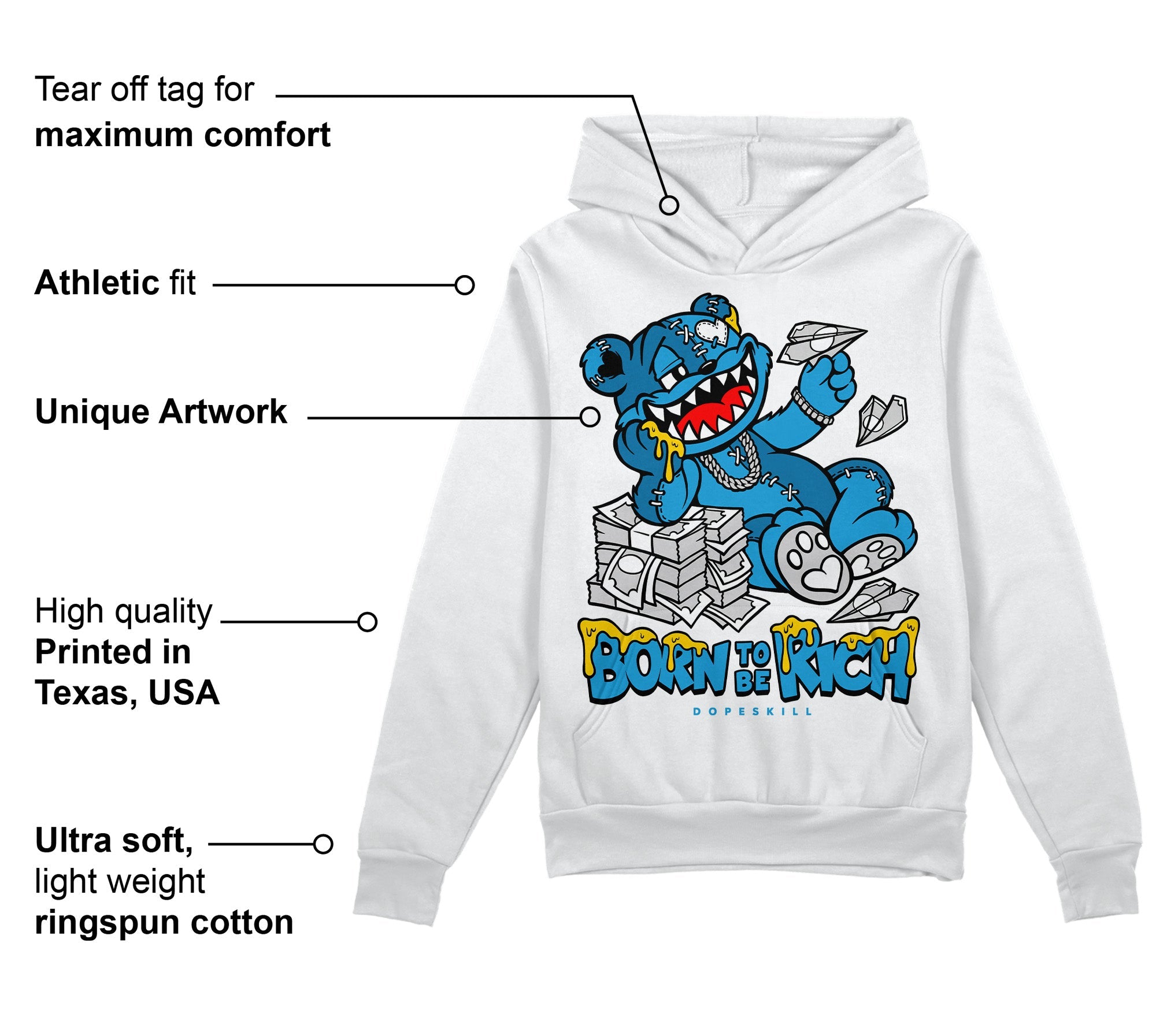 Military Blue 4s superstreetwear Hoodie Sweatshirt Born To Be Rich Graphic