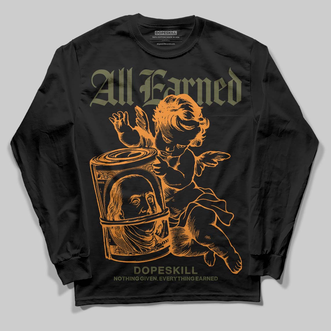 Olive Collection superstreetwear Long Sleeve T-Shirt All Earned Graphic