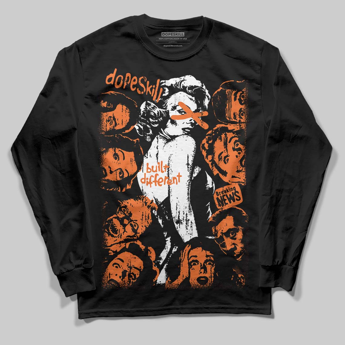 Orange Black White superstreetwear Long Sleeve T-Shirt Built Different Graphic