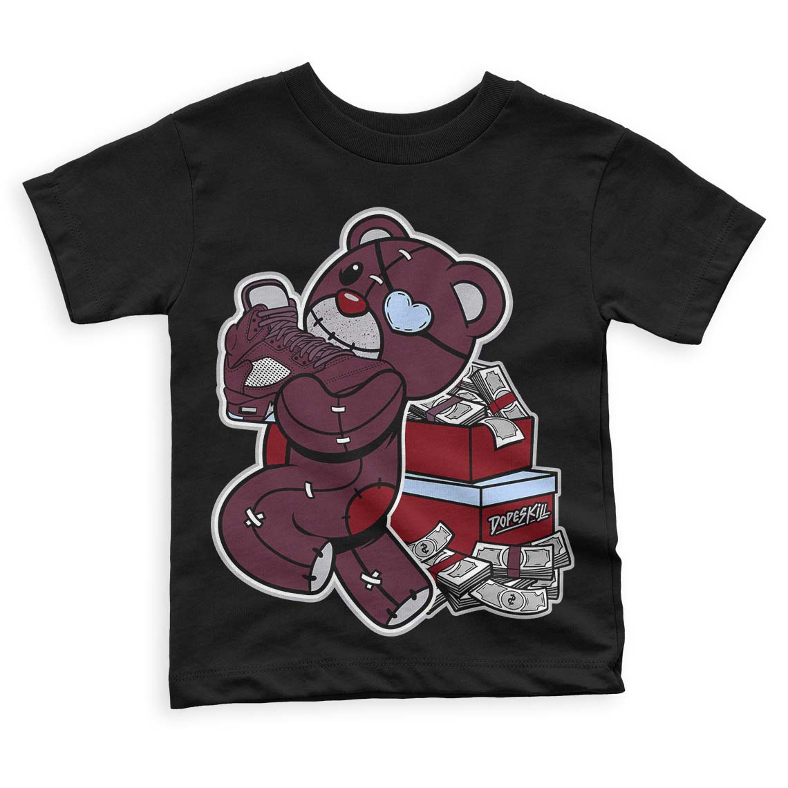 Burgundy 5s superstreetwear Toddler Kids T-shirt Bear Steals Sneaker Graphic