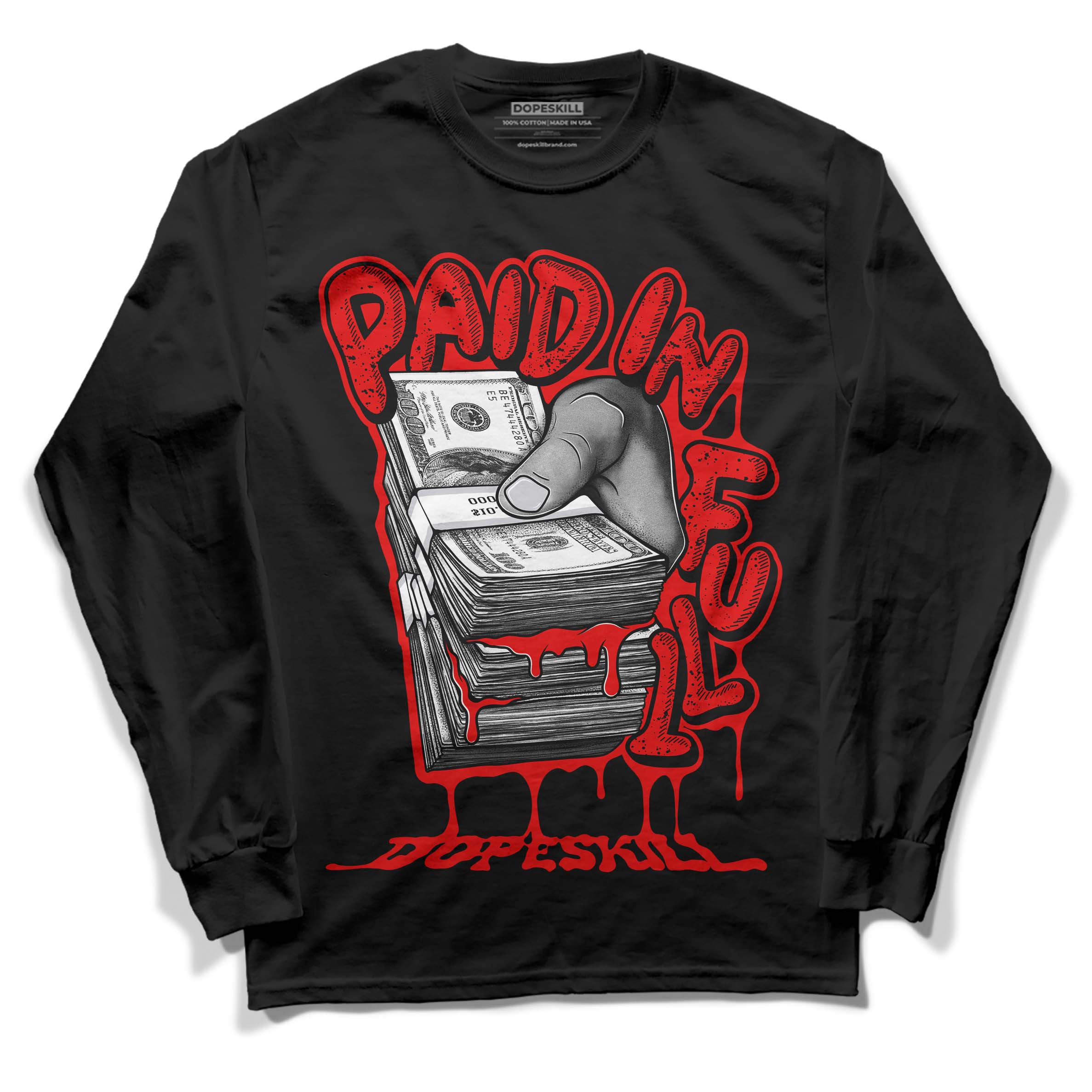 Red Cement 4S superstreetwear Long Sleeve T-Shirt Paid In Full Graphic