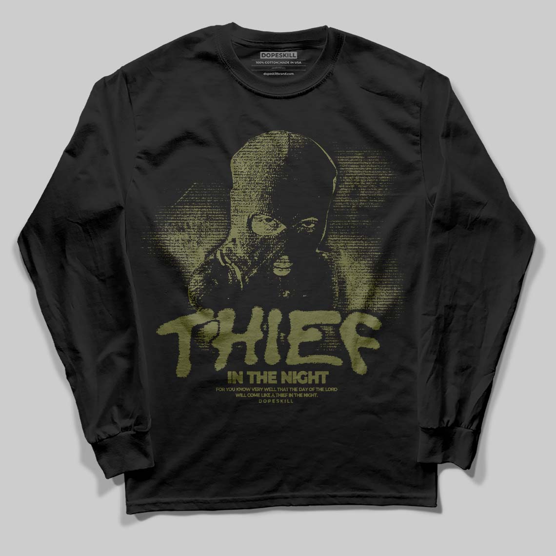 Olive Collection superstreetwear Long Sleeve T-Shirt Thief In The Night Graphic