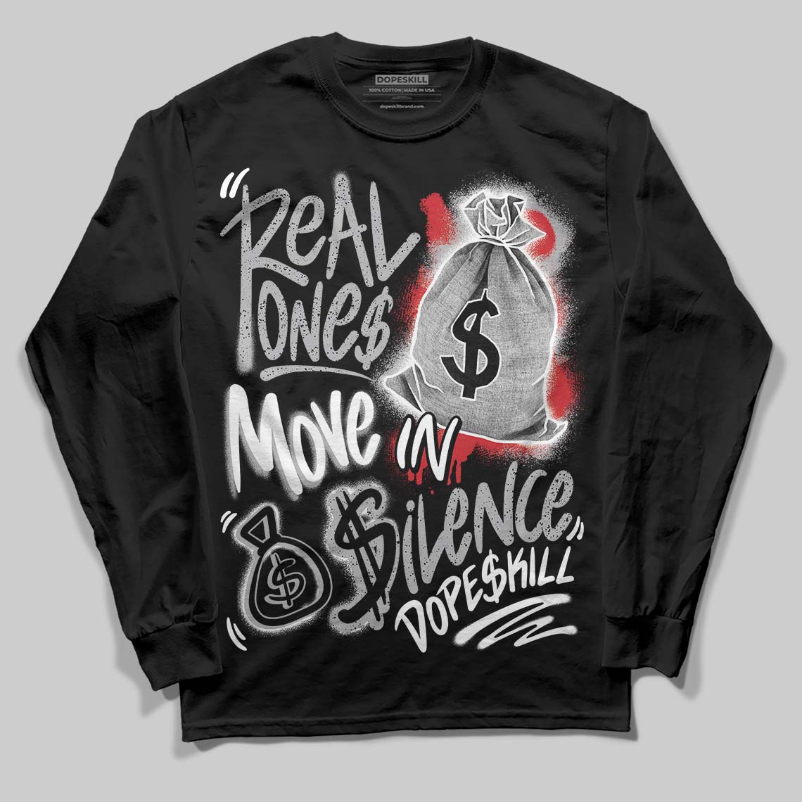 White Cement 4s superstreetwear Long Sleeve T-Shirt Real Ones Move In Silence Graphic