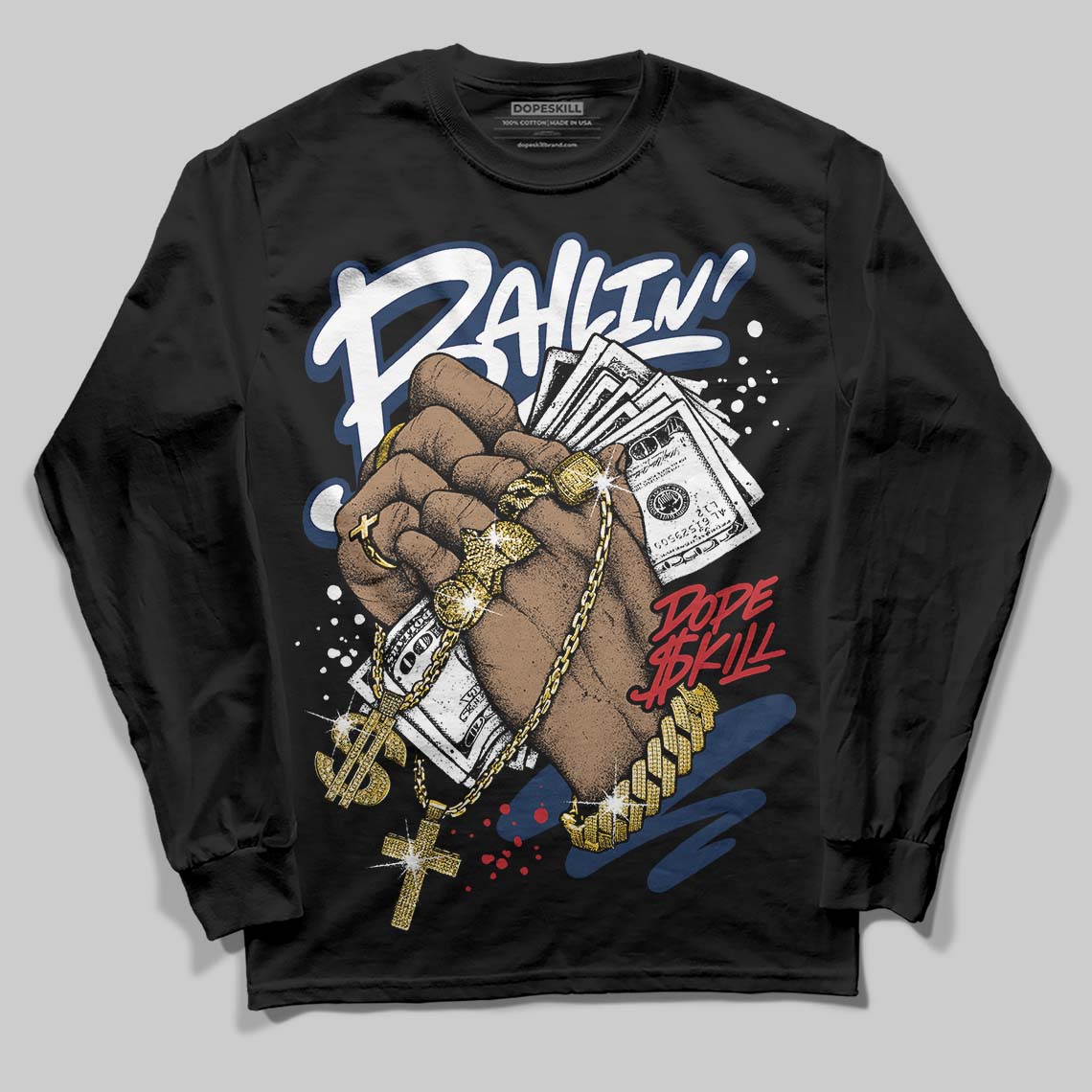 Summit White Navy 4s superstreetwear Long Sleeve T-Shirt Always Ballin' Graphic