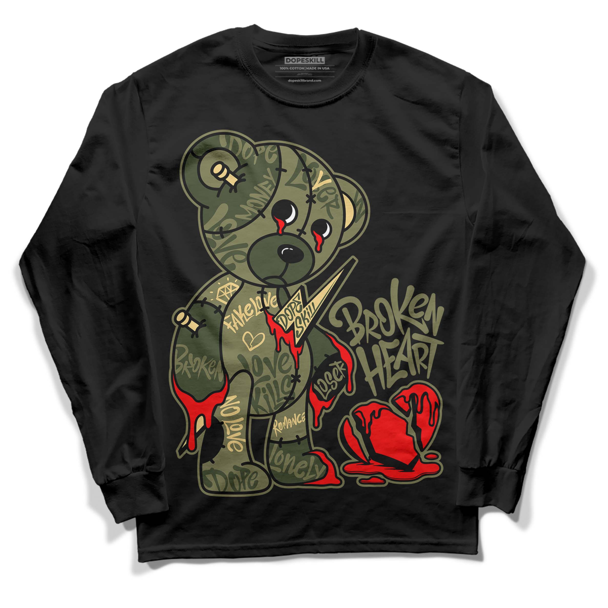 Craft Olive 4s superstreetwear Long Sleeve T-Shirt Broken Heart Graphic