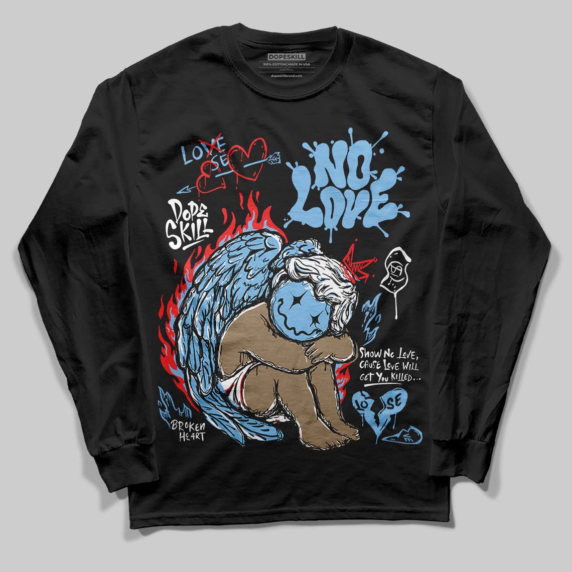 University Blue 6s superstreetwear Long Sleeve T-Shirt No Love Graphic