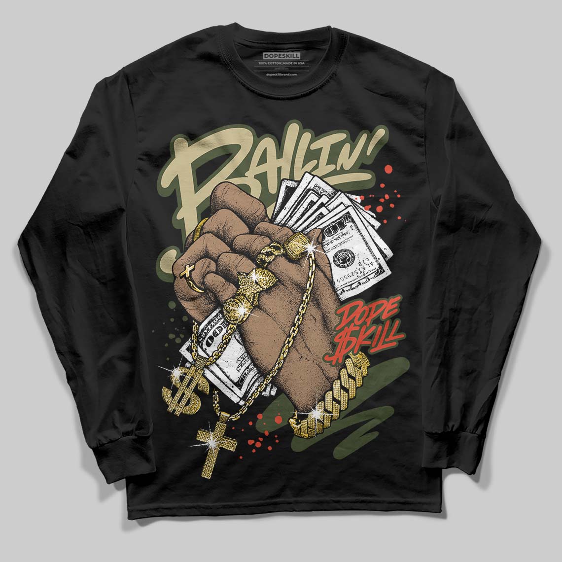 Olive Collection superstreetwear Long Sleeve T-Shirt Always Ballin' Graphic