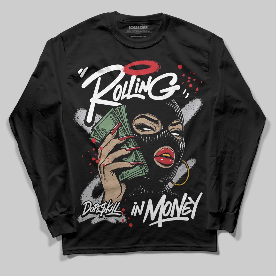 White Cement 4s superstreetwear Long Sleeve T-Shirt Rolling in Money Graphic