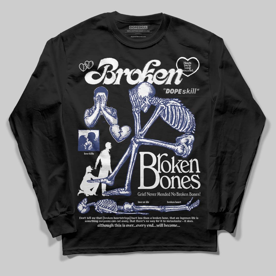 Rare Air Deep Royal Blue 1s superstreetwear Long Sleeve T-Shirt Broken Bones Graphic