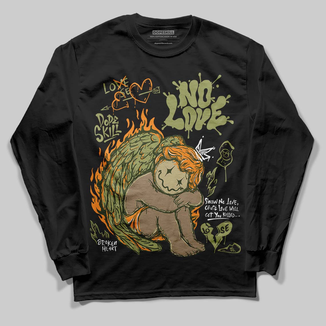 Olive Collection superstreetwear Long Sleeve T-Shirt No Love Graphic