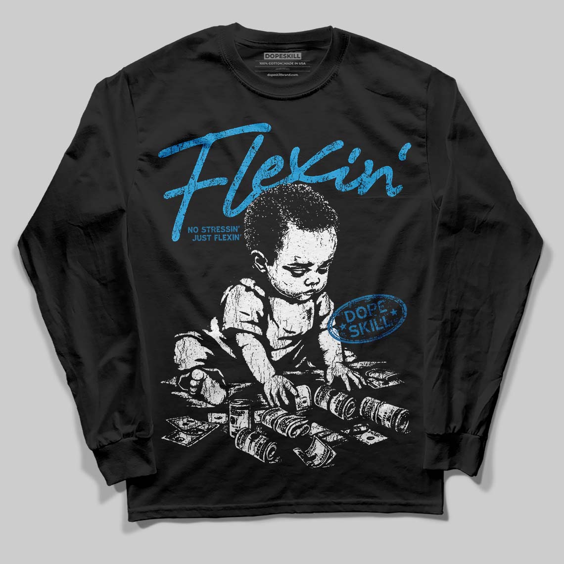 Military Blue 4s superstreetwear Long Sleeve T-Shirt Flexin' Graphic