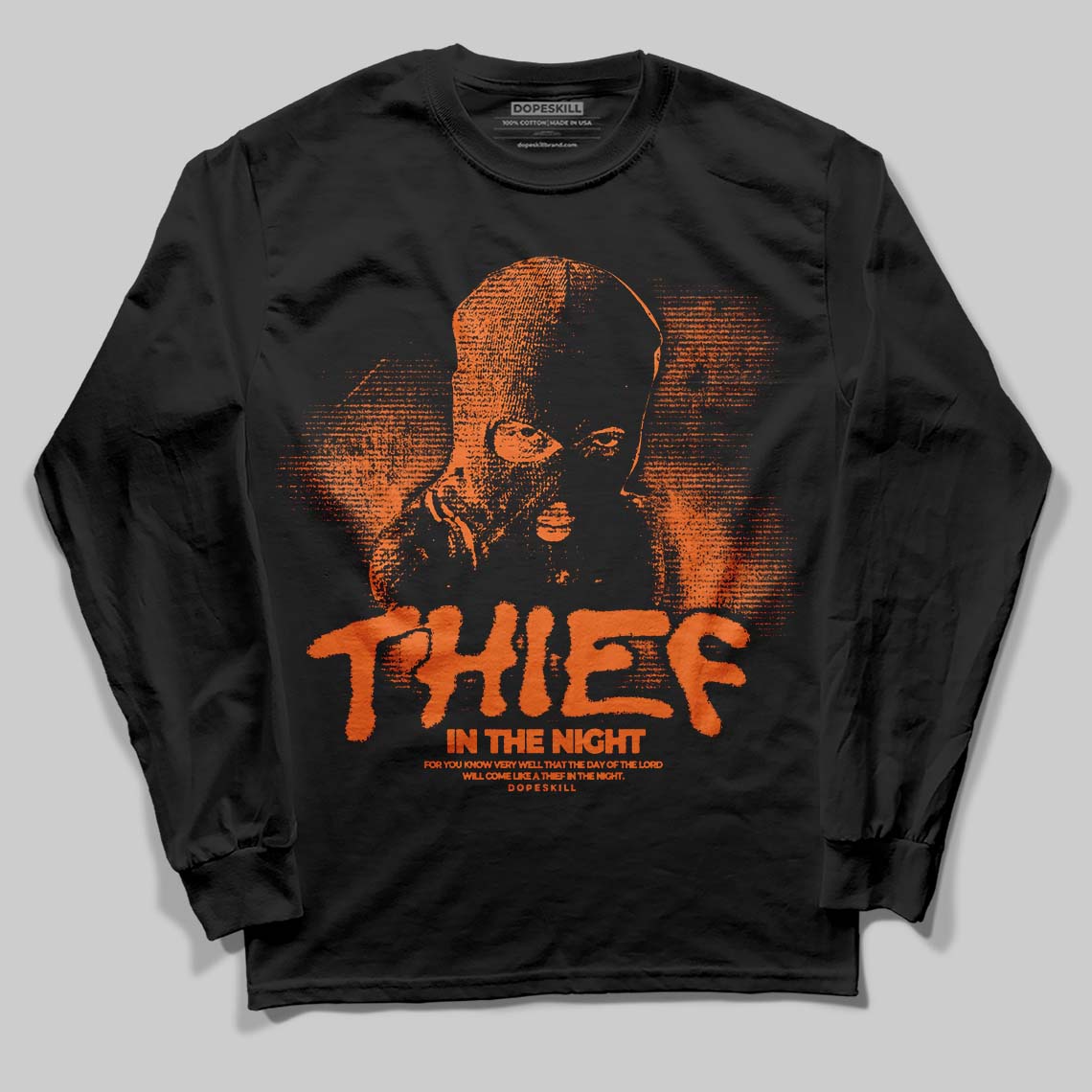 Orange Black White superstreetwear Long Sleeve T-Shirt Thief In The Night Graphic