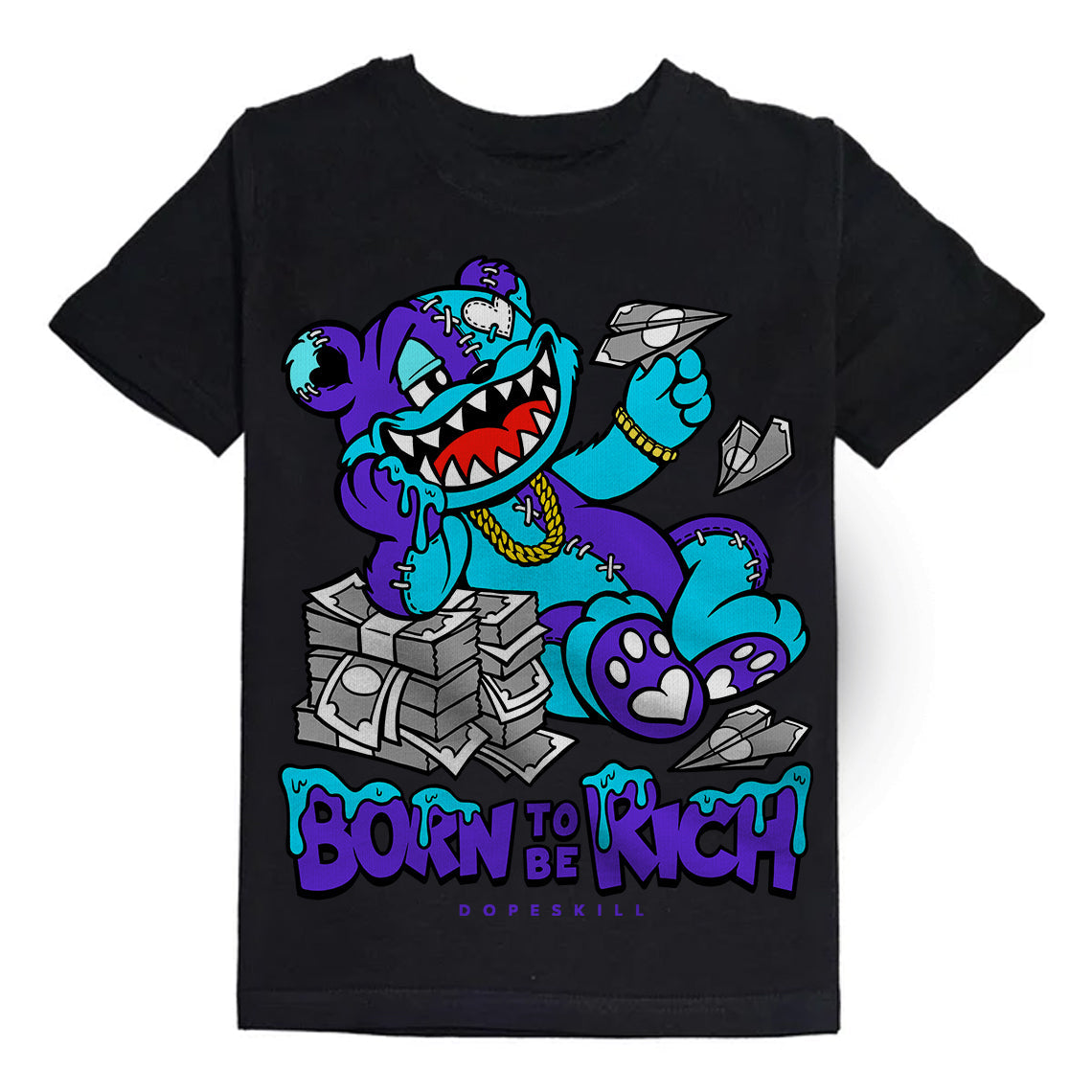 Aqua 6s superstreetwear Toddler Kids T-shirt Born To Be Rich Graphic