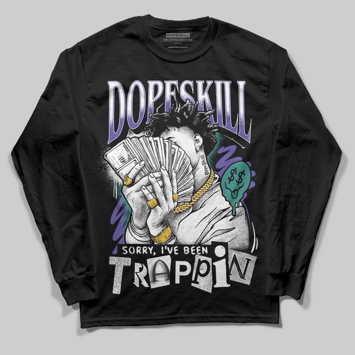 Grape 5s superstreetwear Long Sleeve T-Shirt Sorry I've Been Trappin Graphic