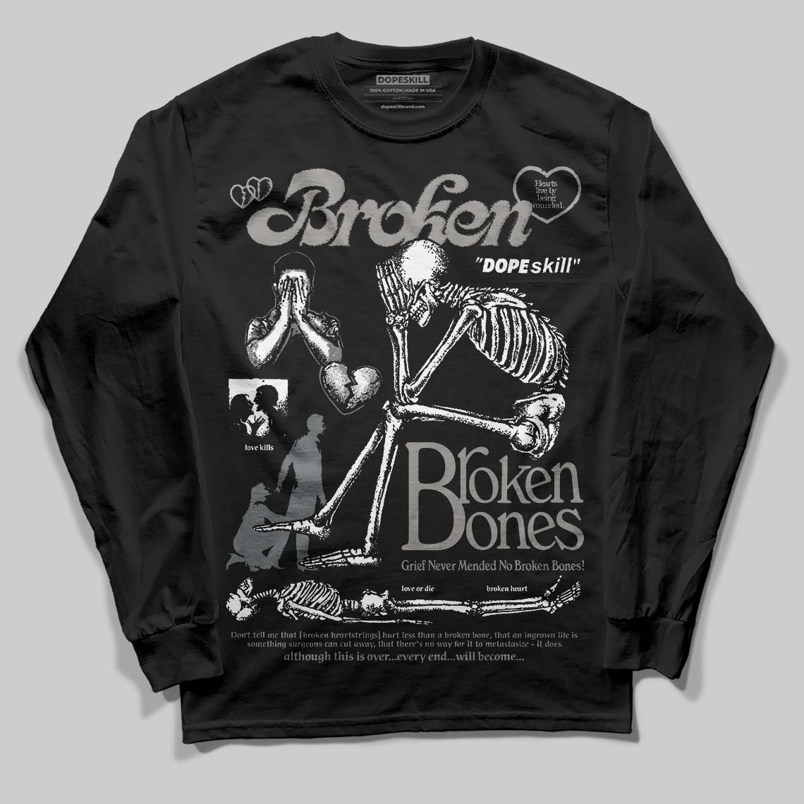 Cool Grey 9s superstreetwear Long Sleeve T-Shirt Broken Bones Graphic