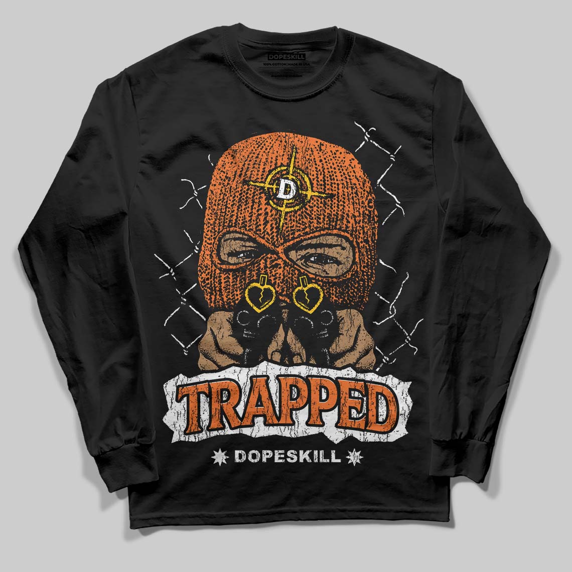 Orange Black White superstreetwear Long Sleeve T-Shirt New Trapped Graphic