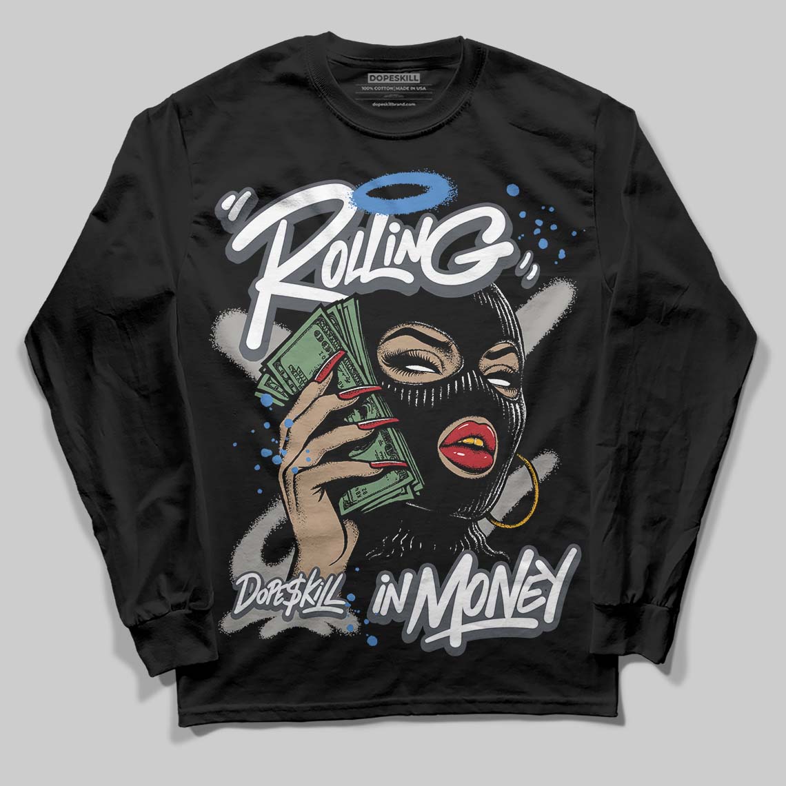 Cool Grey 11s superstreetwear Long Sleeve T-Shirt Rolling in Money Graphic