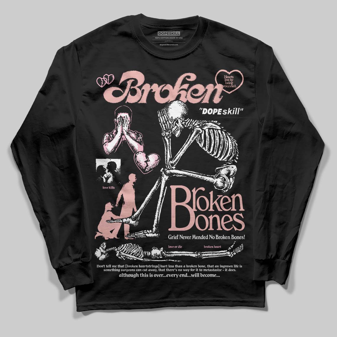 Rust Pink 1s 2025 superstreetwear Long Sleeve T-Shirt Broken Bones Graphic
