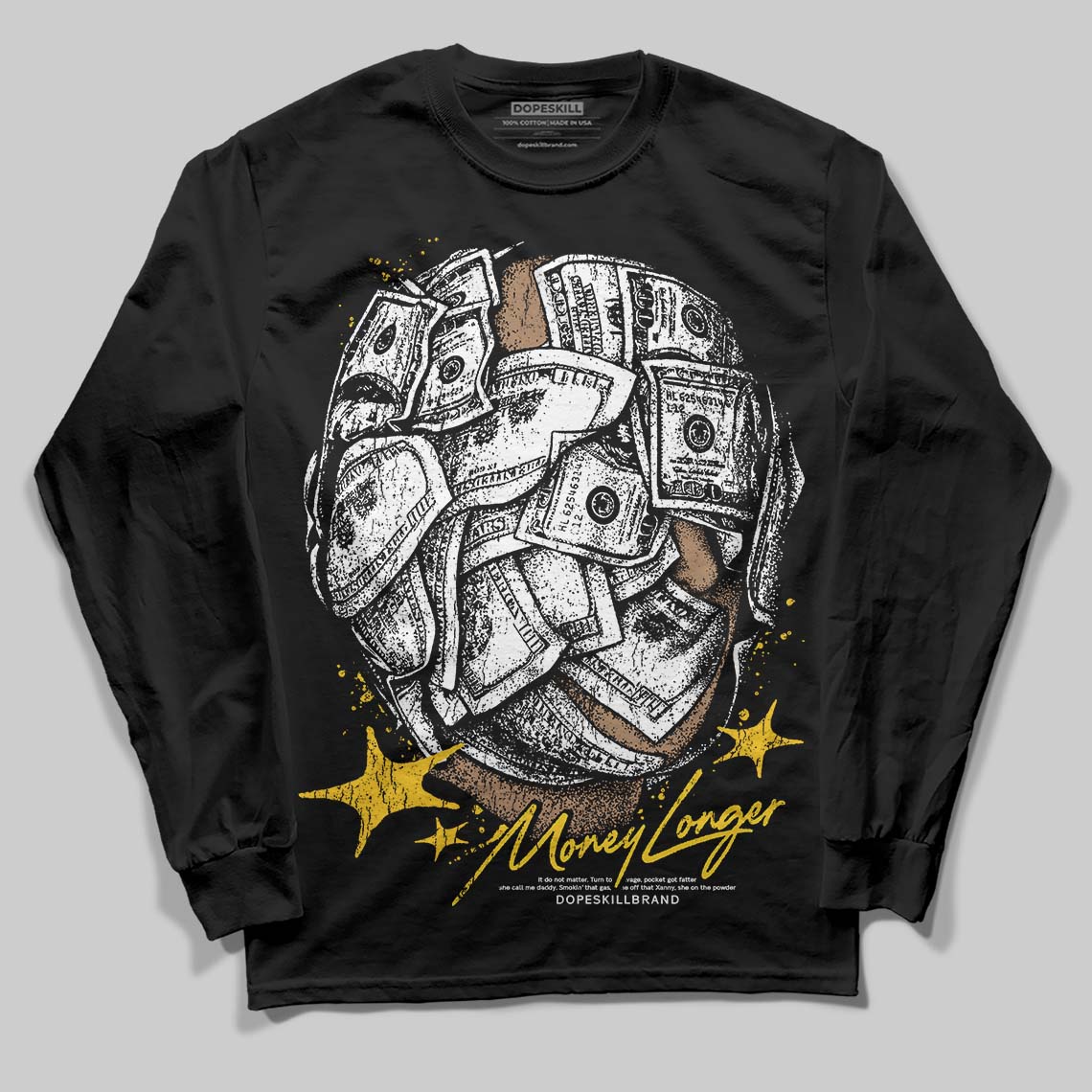 Yellow Collection superstreetwear Long Sleeve T-Shirt Money Longer Graphic