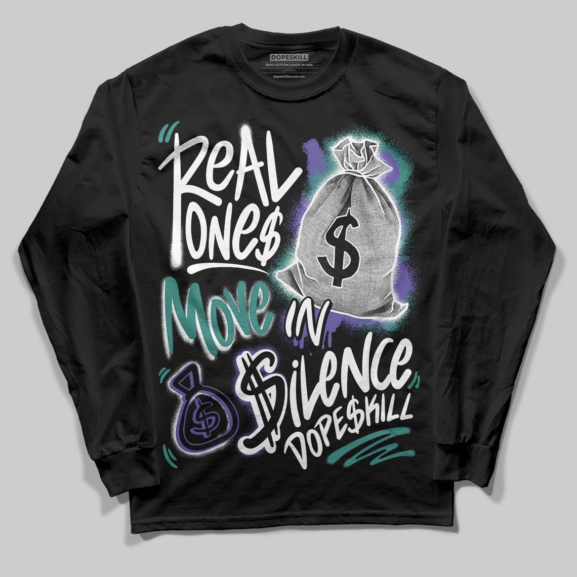 Grape 5s superstreetwear Long Sleeve T-Shirt Real Ones Move In Silence Graphic