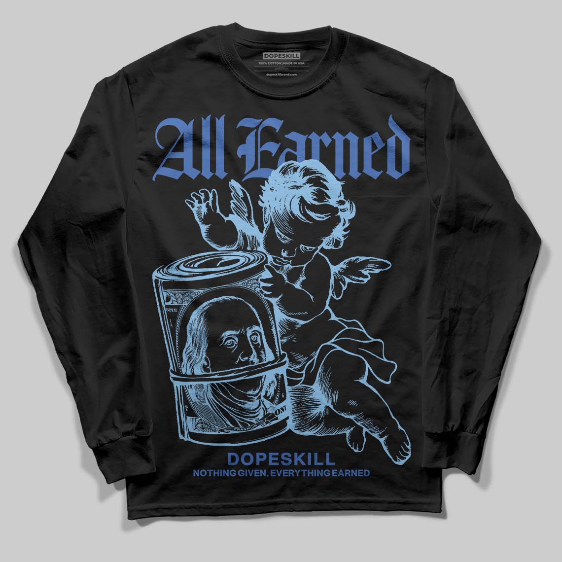 University Blue Collection superstreetwear Long Sleeve T-Shirt All Earned Graphic