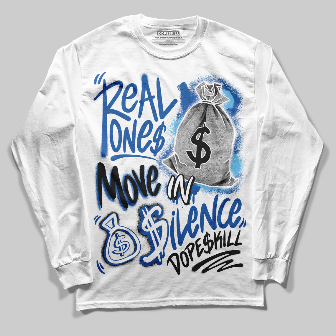 Blueberry 12s superstreetwear Long Sleeve T-shirt Real Ones Move In Silence Graphic