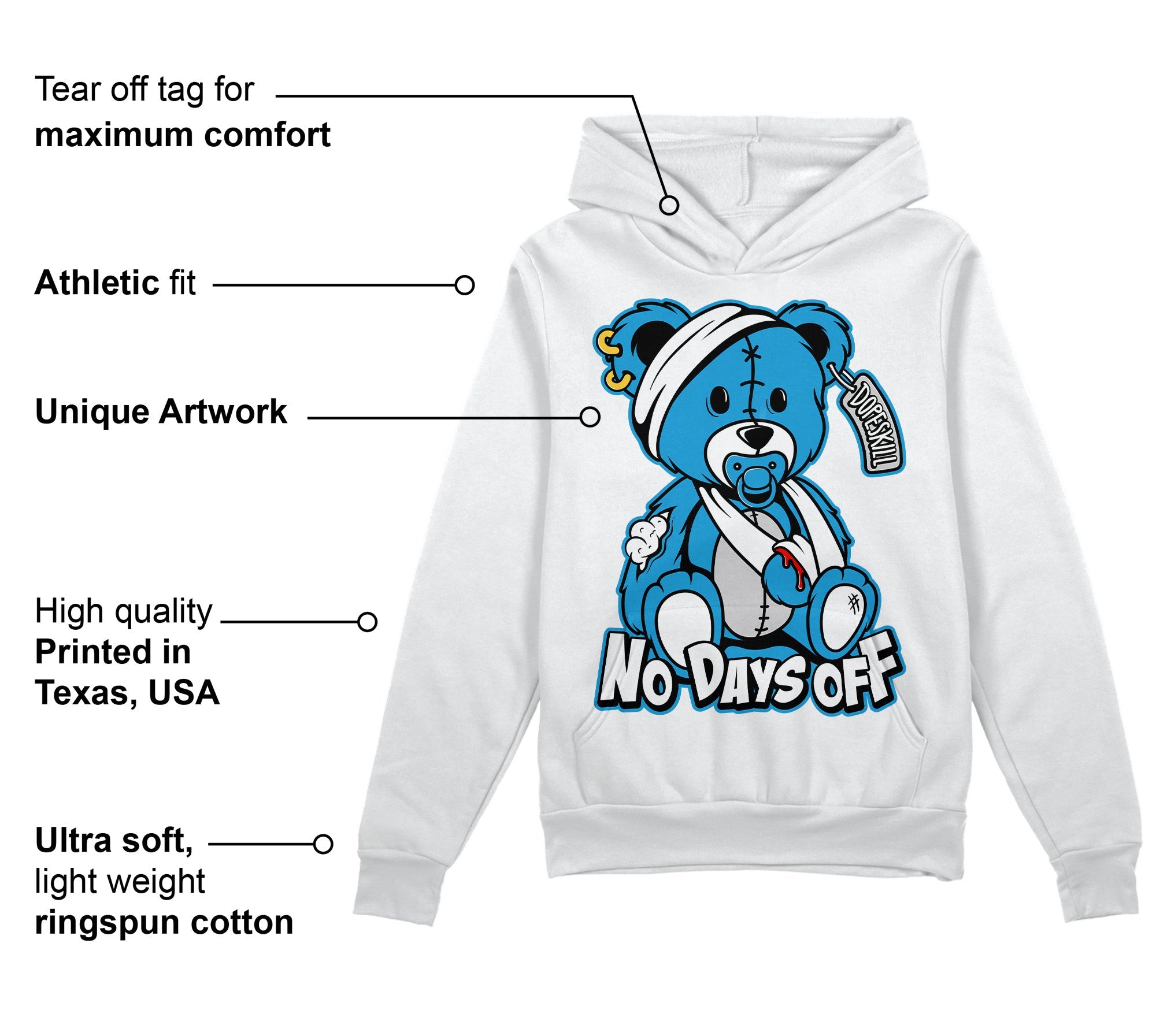 Military Blue 4s superstreetwear Hoodie Sweatshirt Hurt Bear Graphic