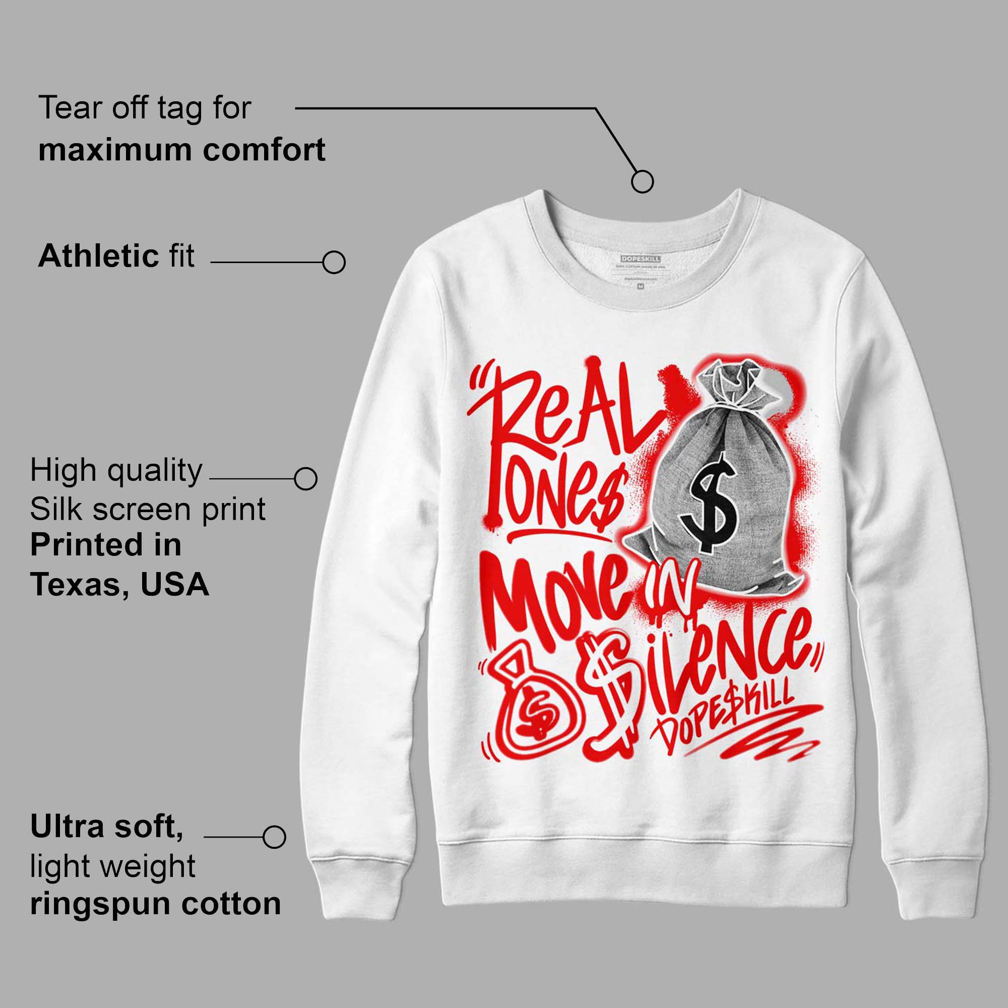 Cherry 11s superstreetwear Sweatshirt Real Ones Move In Silence Graphic