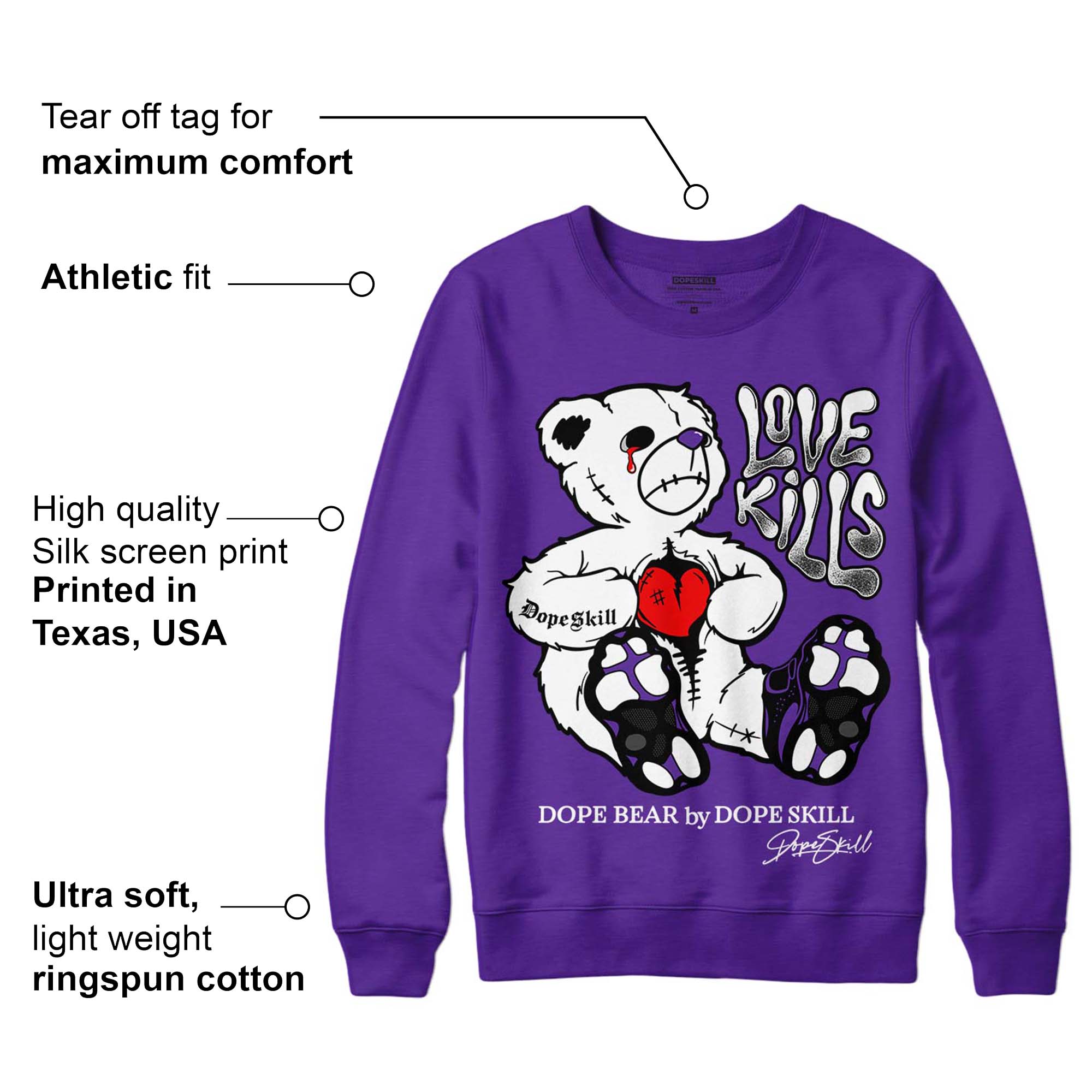 Court Purple 13s superstreetwear Purple Sweatshirt Love Kills Graphic