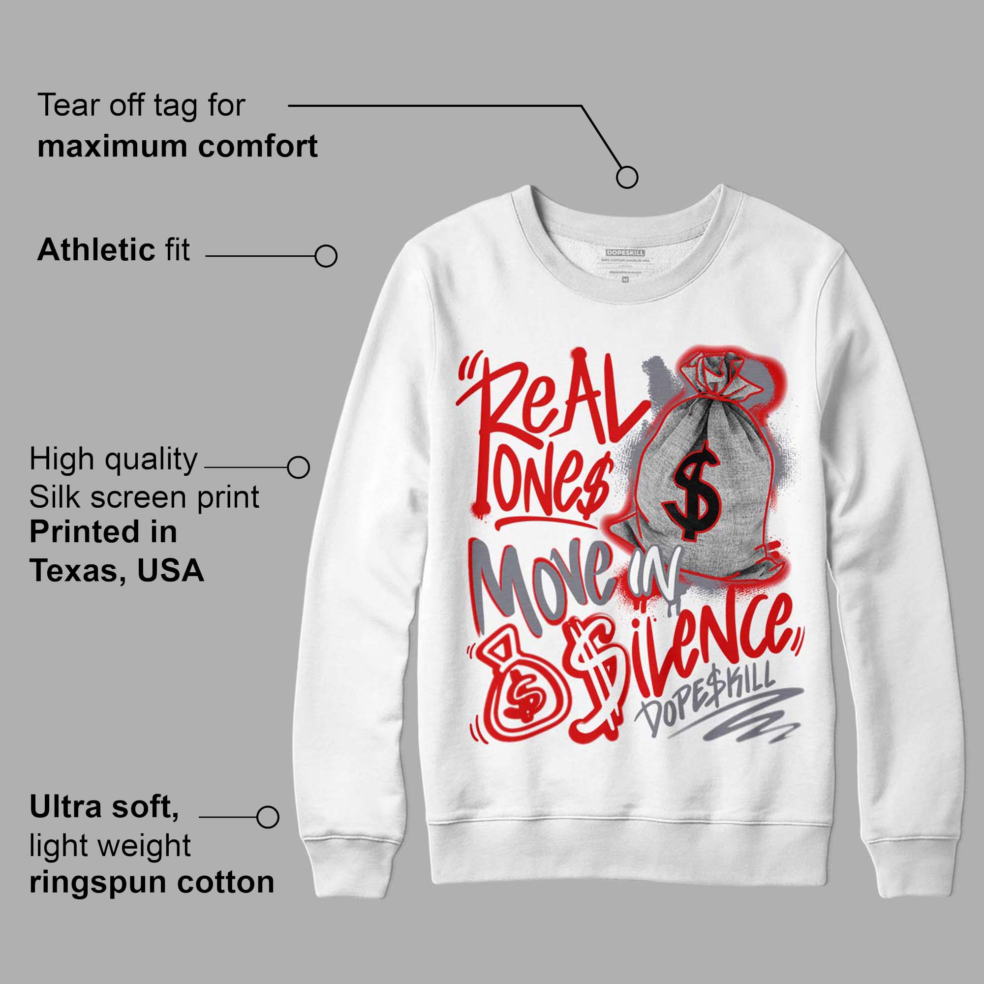 Gym Red 9s superstreetwear Sweatshirt Real Ones Move In Silence Graphic