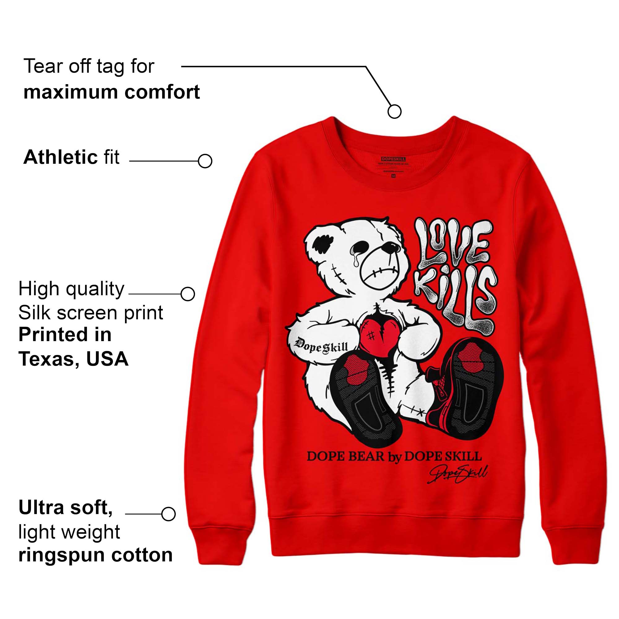 Red Thunder 4s superstreetwear Red Sweatshirt Love Kills Graphic