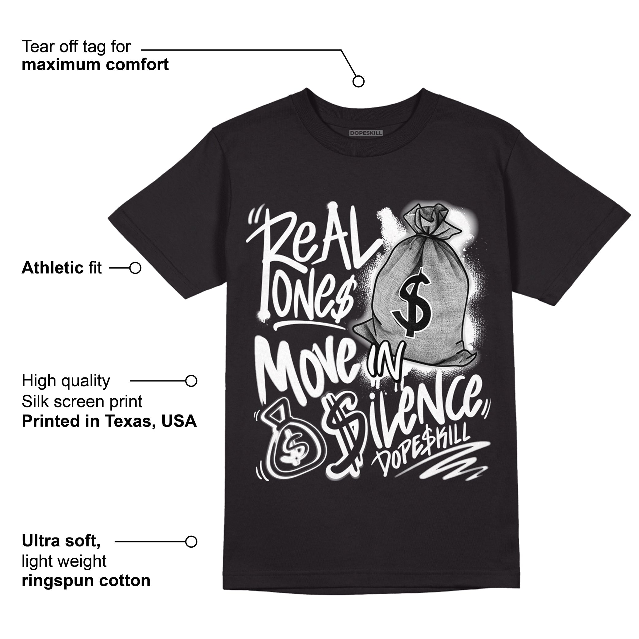 Dunk Low Panda White Black superstreetwear T-Shirt Real Ones Move In Silence Graphic