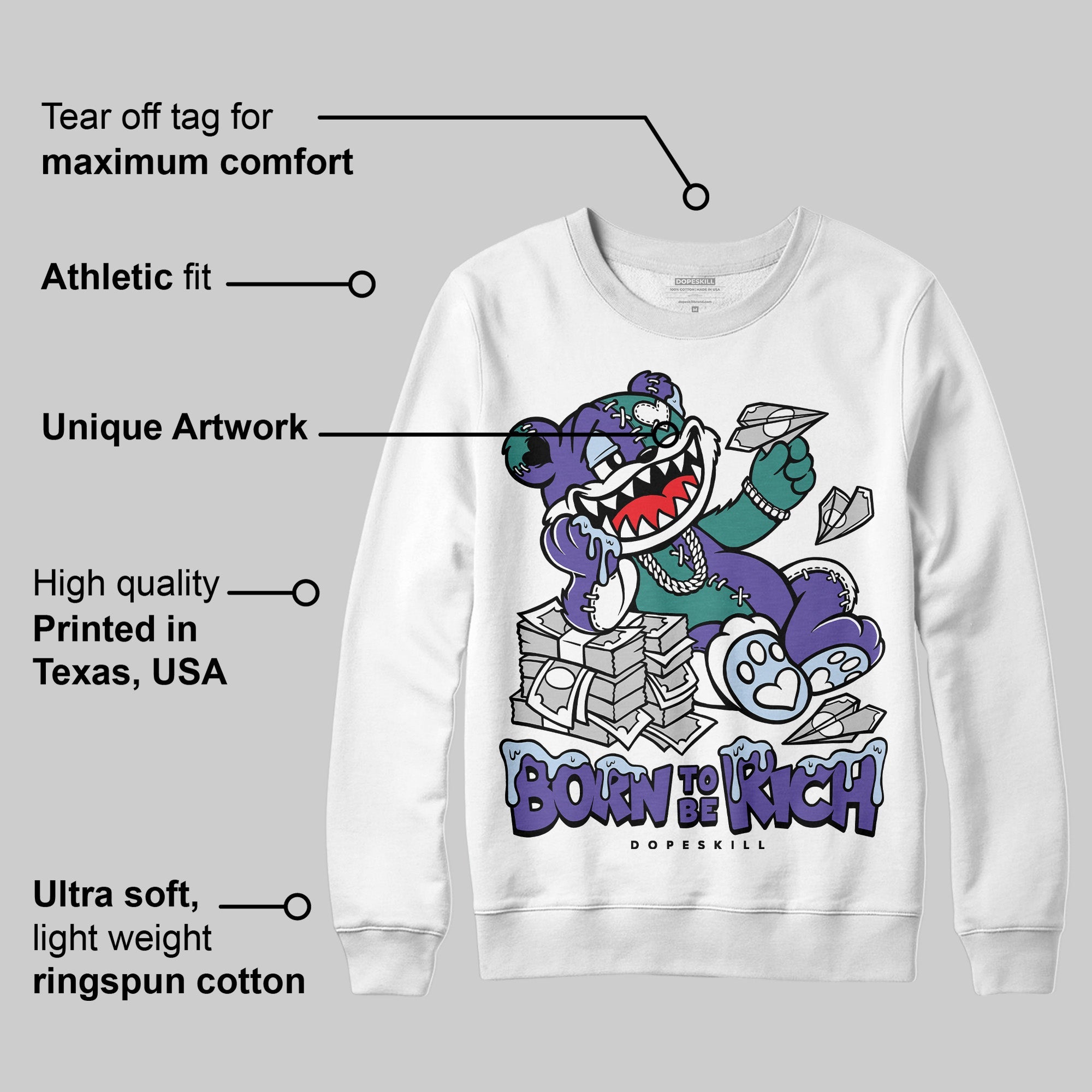 Grape 5s superstreetwear Sweatshirt Born To Be Rich Graphic