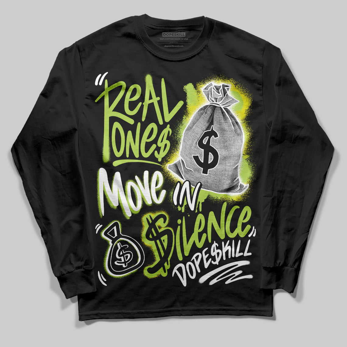 Bright Cactus 13s superstreetwear Long Sleeve T-Shirt Real Ones Move In Silence Graphic
