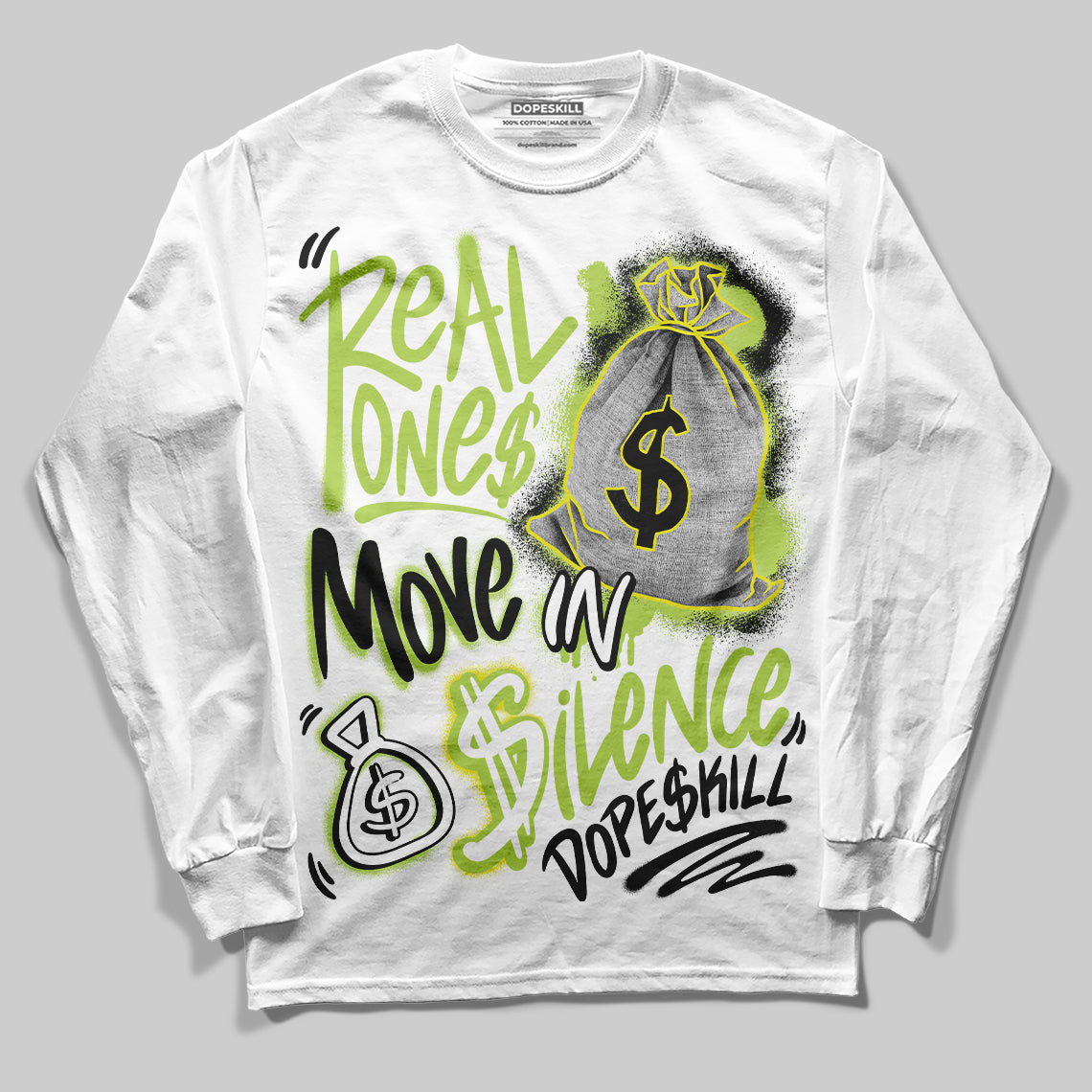 Bright Cactus 13s superstreetwear Long Sleeve T-Shirt Real Ones Move In Silence Graphic