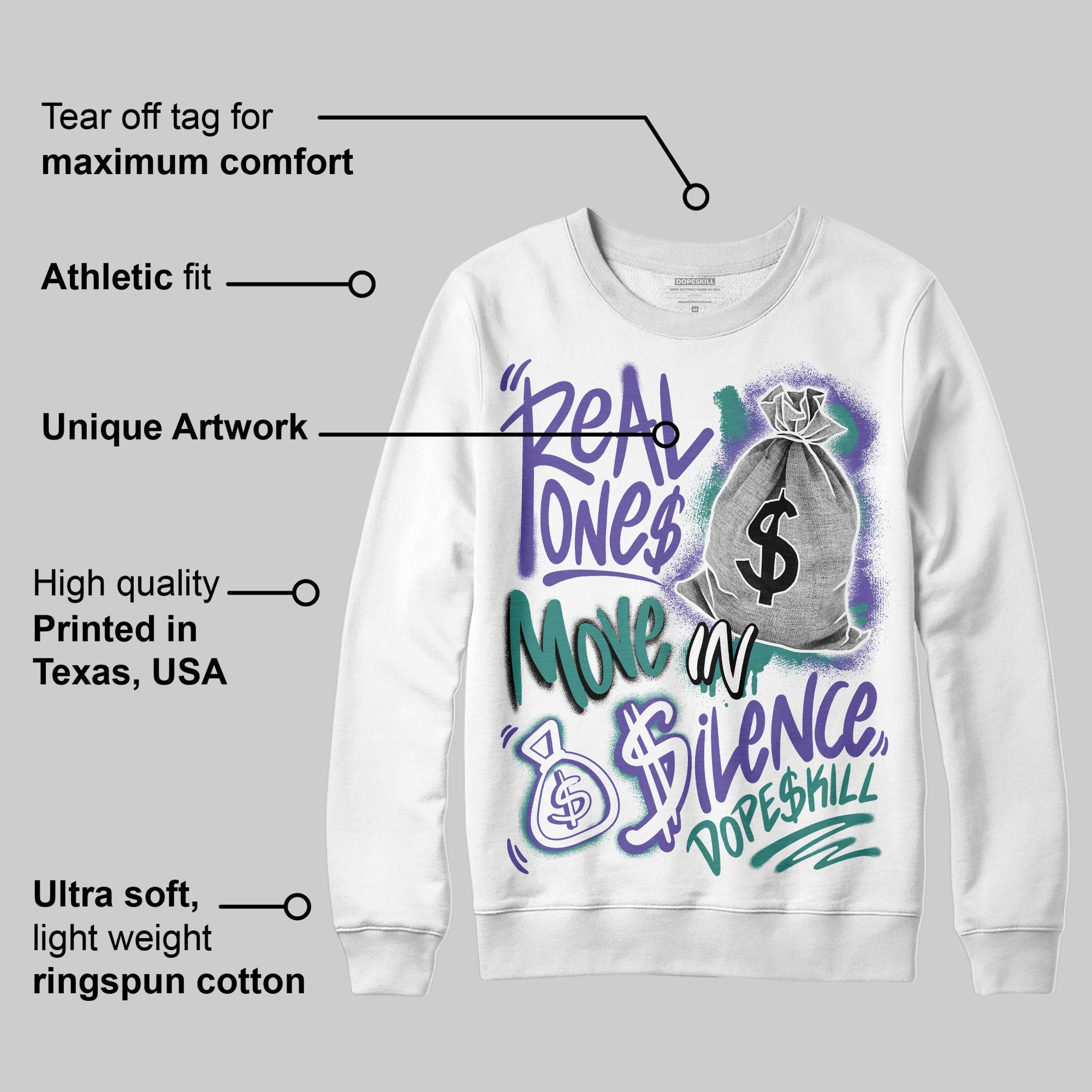 Grape 5s superstreetwear Sweatshirt Real Ones Move In Silence Graphic