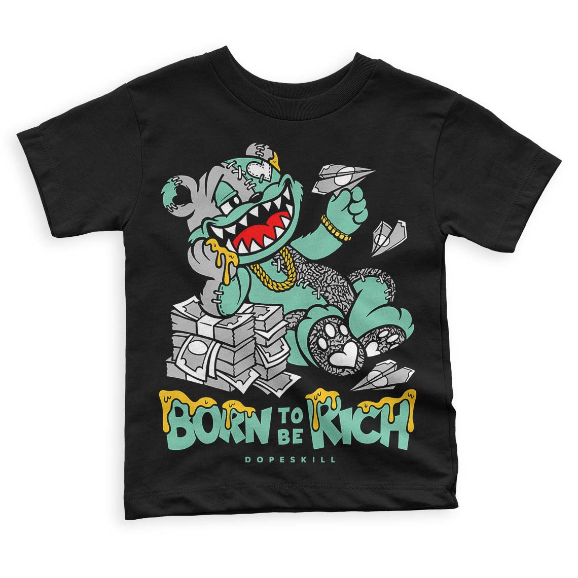 Green Glow 3s superstreetwear Toddler Kids T-shirt Born To Be Rich Graphic