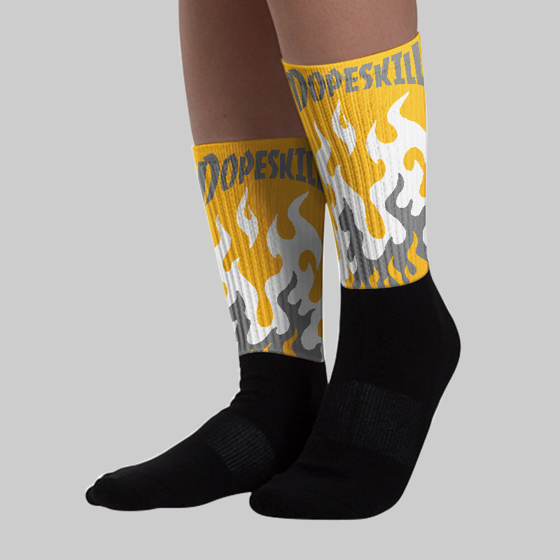 9060 Varsity Gold superstreetwear Sublimated Socks FIRE Graphic