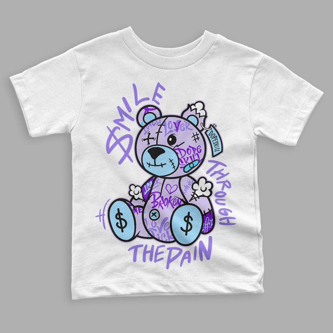Pure Violet 11s Low superstreetwear Toddler Kids T-shirt Smile Through The Pain Graphic