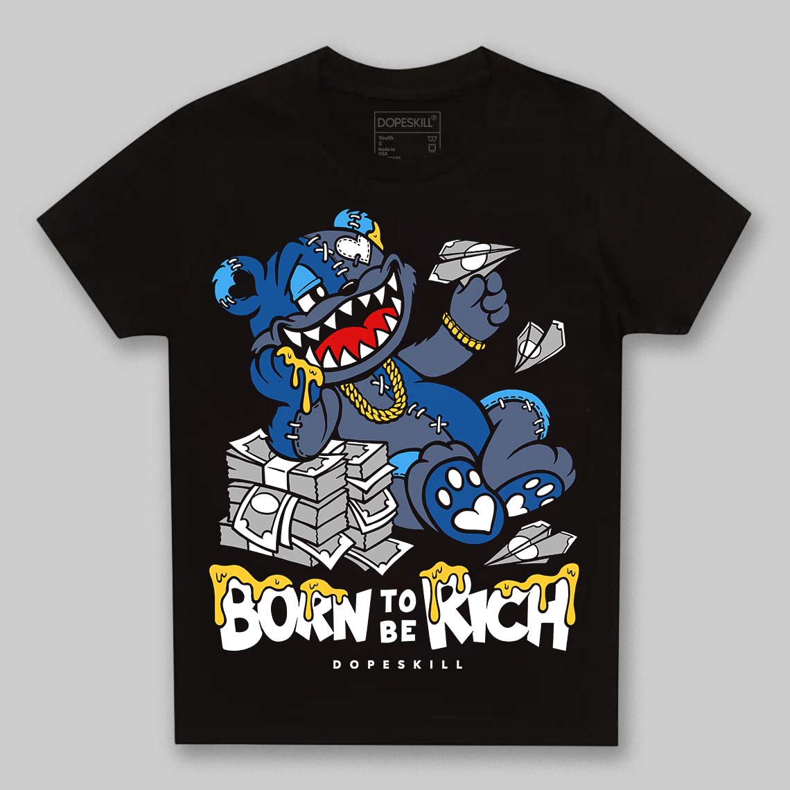 Diffused Blue 11s superstreetwear Toddler Kids T-shirt Born To Be Rich Graphic