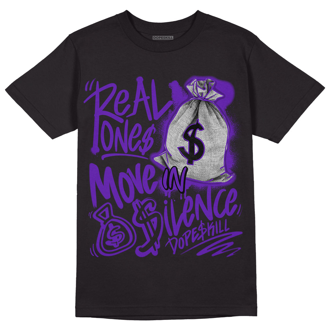 AJ 13 Court Purple superstreetwear T-Shirt Real Ones Move In Silence Graphic