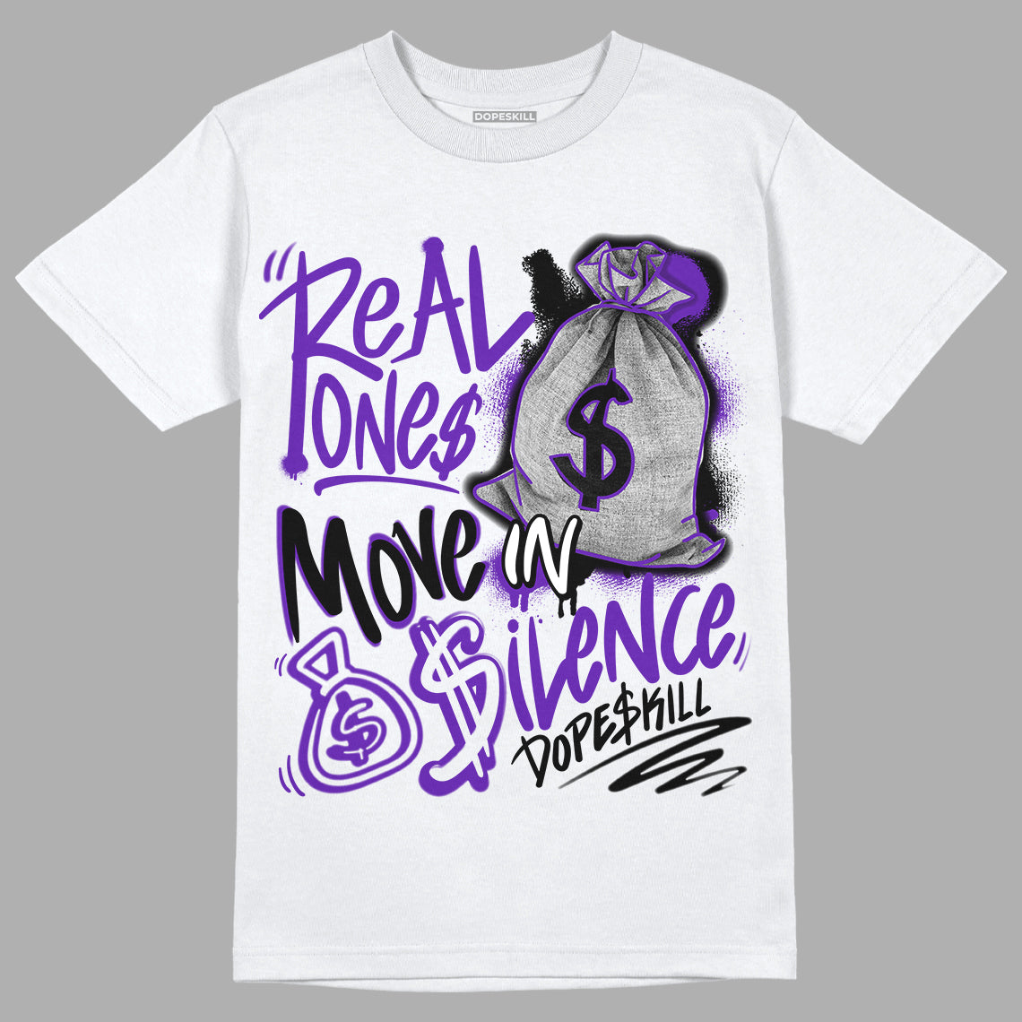 AJ 13 Court Purple superstreetwear T-Shirt Real Ones Move In Silence Graphic