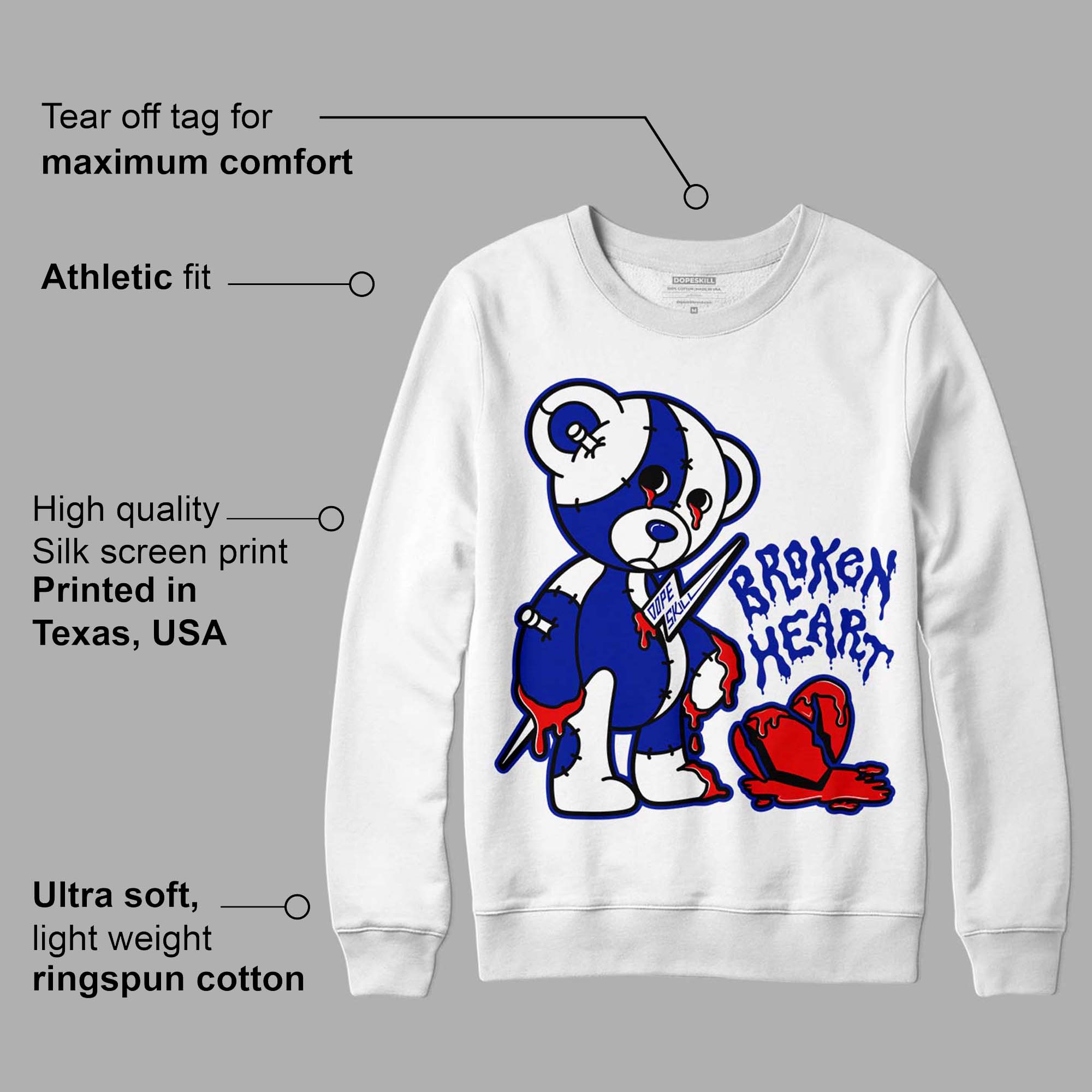 Racer Blue White Dunk Low superstreetwear Sweatshirt Broken Heart Graphic