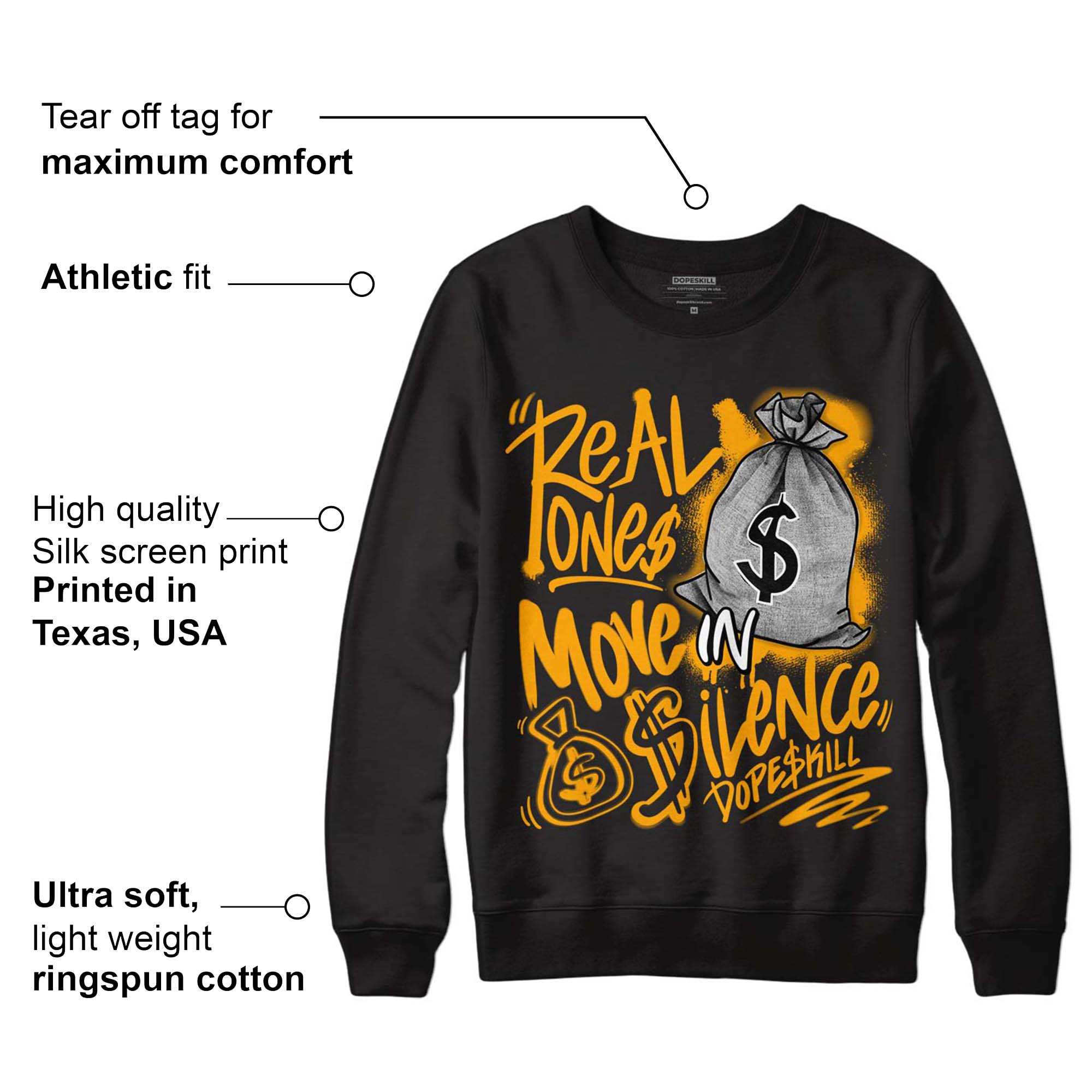 Black Taxi 12s superstreetwear Sweatshirt Real Ones Move In Silence Graphic