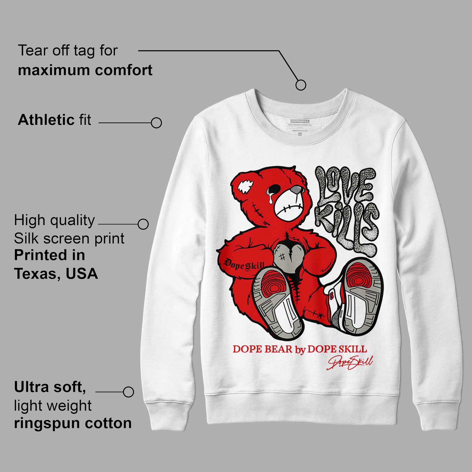 Fire Red 3s superstreetwear Sweatshirt Love Kills Graphic